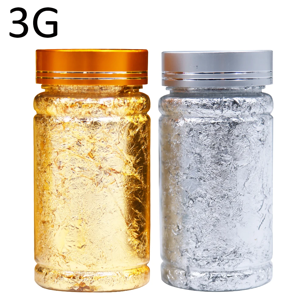 Золотые листовые хлопья 3 г золотые и серебряные листы фольги позолота для