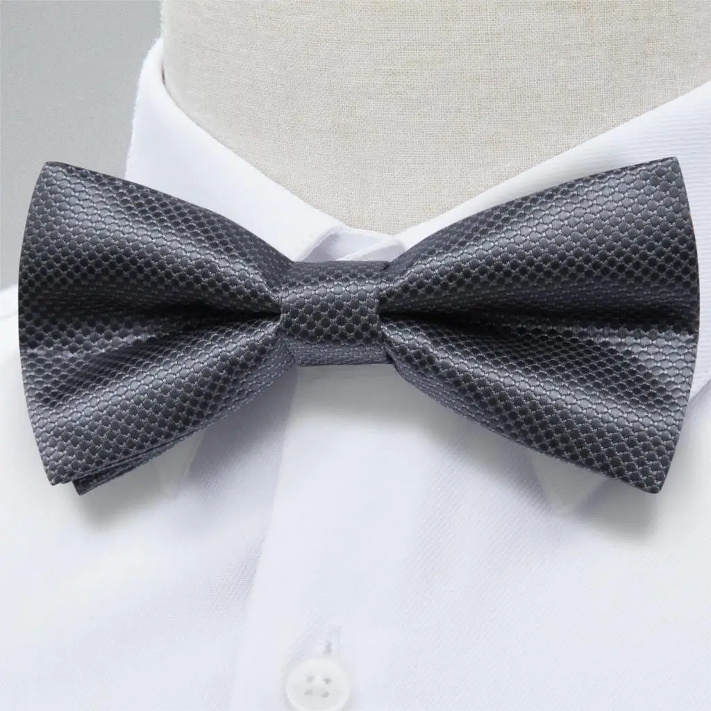 Серый Одноцветный шелковый галстук-бабочка для мужчин Свадебный платок запонки