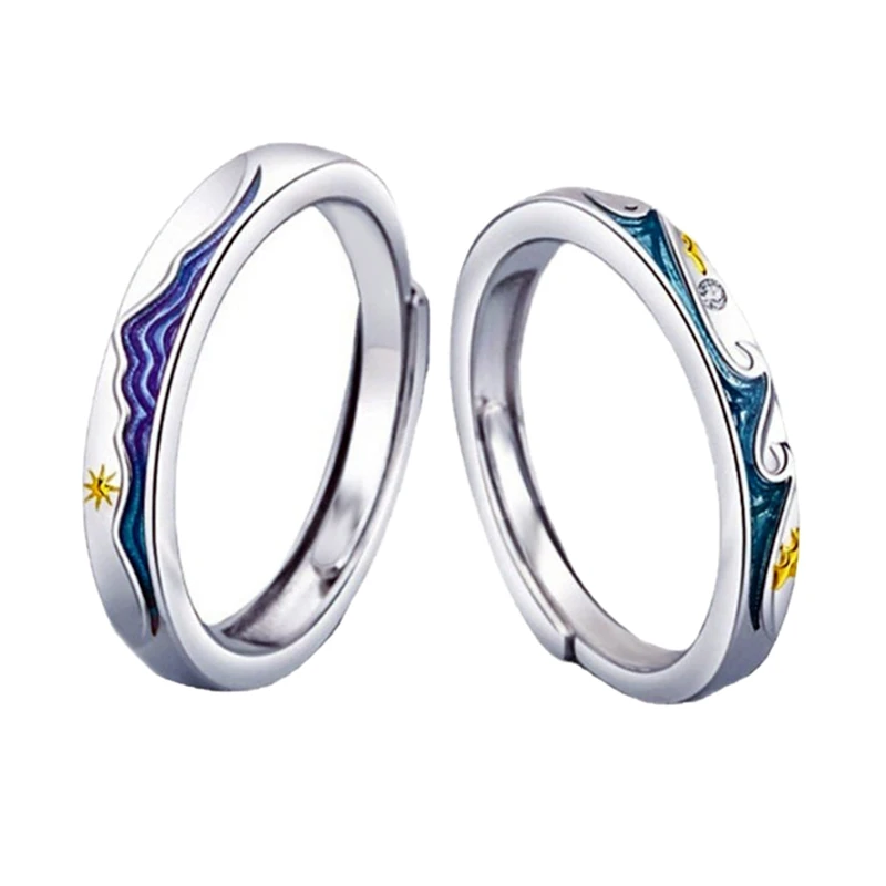 

Gothic Couple S925 Silver Plated Ink Drop Glue Mountain sea Personality Adjustable Rings Love anniversary gift