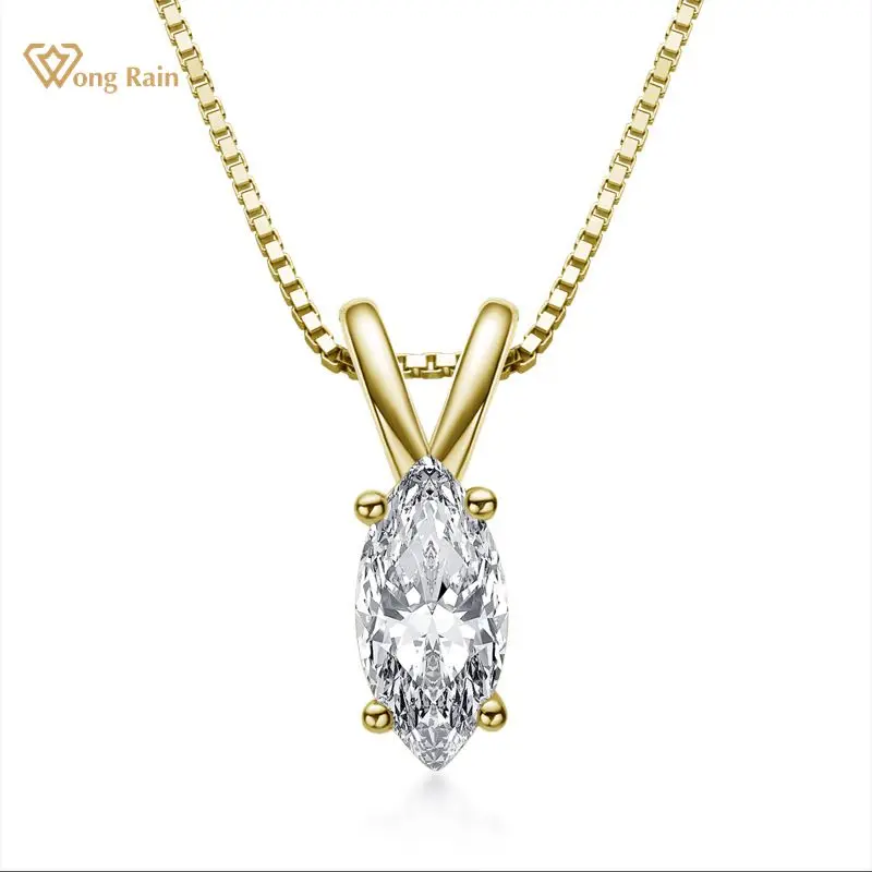 

Wong Rain 100% 925 Sterling Silver Marquise Cut Created Moissanite Diamonds Gemstone Pendant Necklace Engagement Fine Jewelry