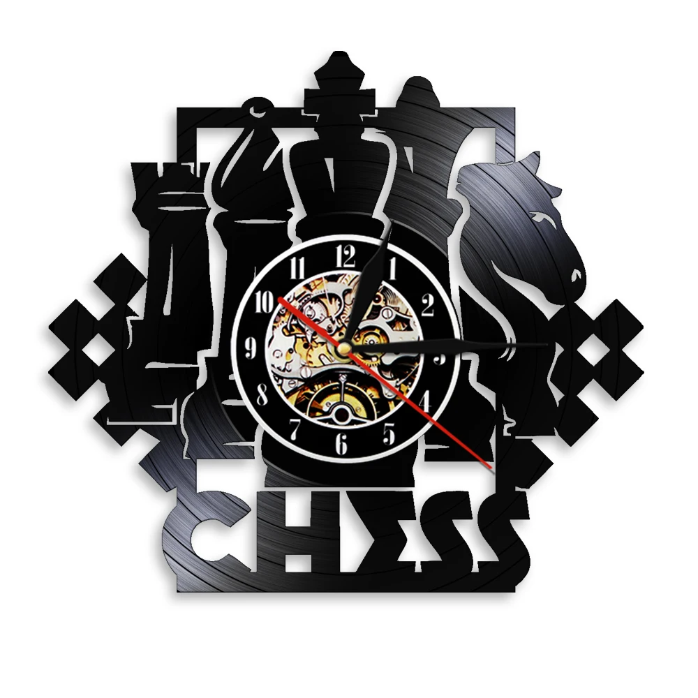 Chess Vinyl Record Wall Clock 3D Watches Handmade Wall Art Decor Your Room Original Gift Unique Gift Idea For Chess Lover
