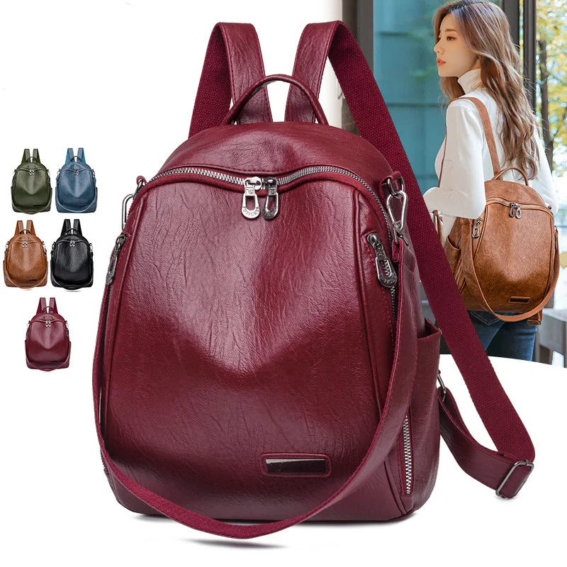 

Multifunction Women Backpack Luxury Brand Travel Backpack Quality Leather Teenage Girl Back Bag All-match Casual School Backpack