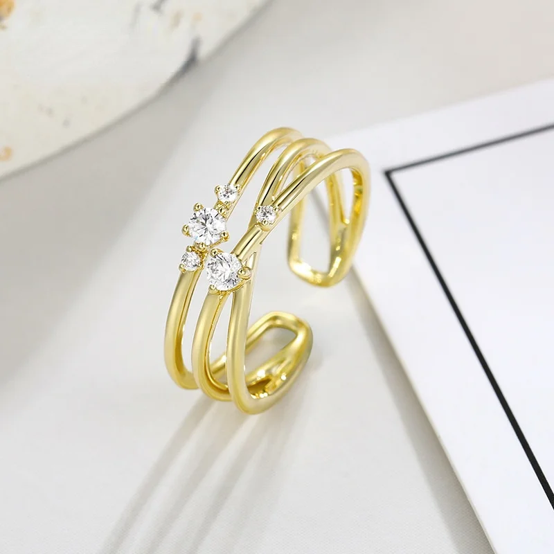

14K Gold Pure Gold Color Ring Women Retro Open Adjustable Ring Cross Gold Alloy Zircon Ring Bridal Party Wedding Gift Jewelry