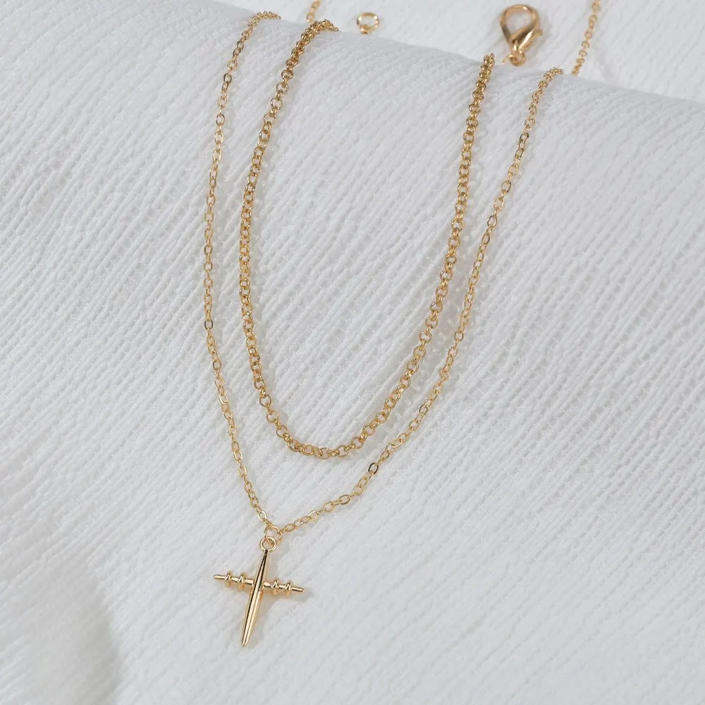 

Collar with woman's cross pendant, gold necklace for women beach statement jewelry attacked short chain for women