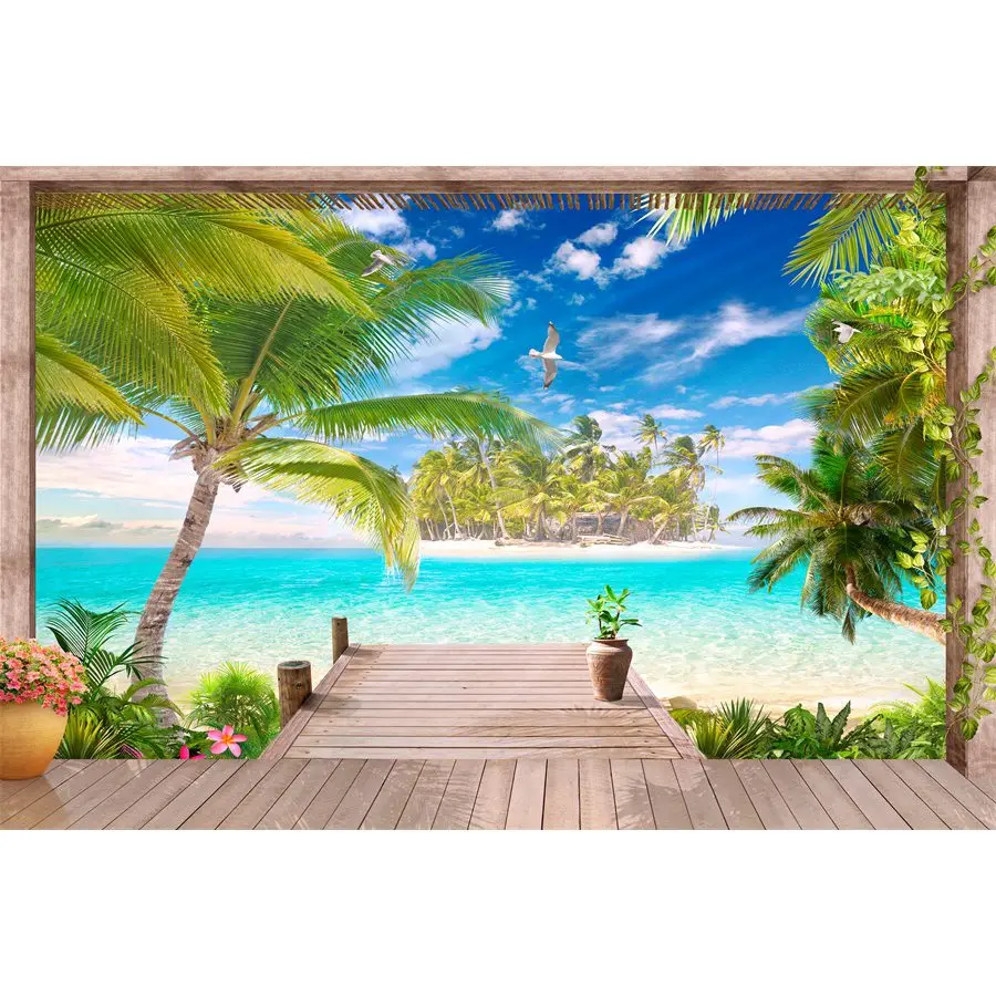 

Tropical Sea Island Beach Palm Tree Scenery Photography Backgrounds Baby Portrait Photographic Backdrops For Home Photo Studio