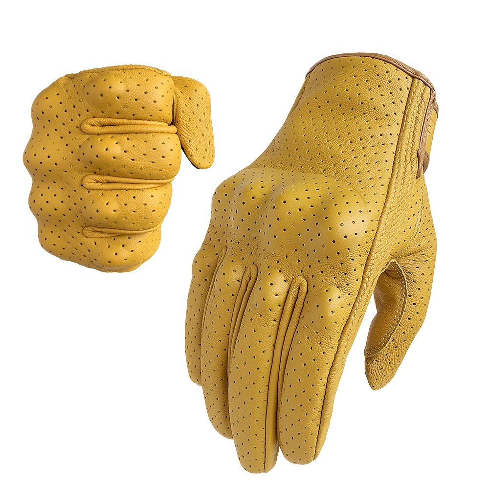 

New Leather Motorcycle Gloves Touch Screen Yellow Racing Cycling For Men Women Goatskin Moto Glove Motorbike Riding Dirt Bike
