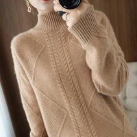 tailor sheep wool sweater women pullover winter turtleneck thicken warm soft knitted pullover female solid long sleeve jumper