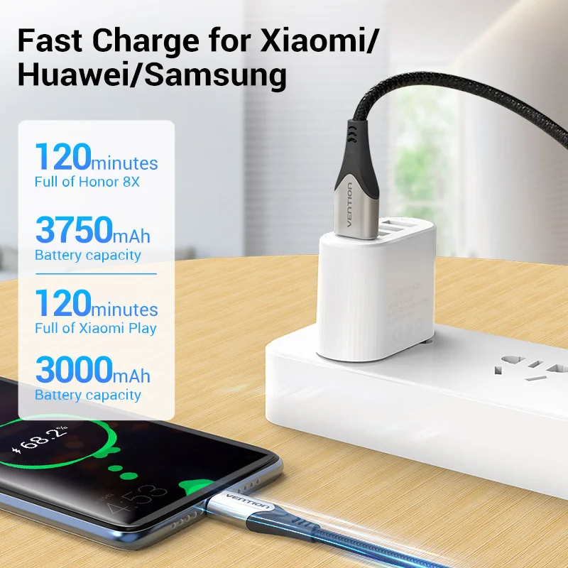 vention micro usb cable 3a nylon fast charger usb type c data cable for samsung xiaomi lg android micro usb mobile phone cables free global shipping