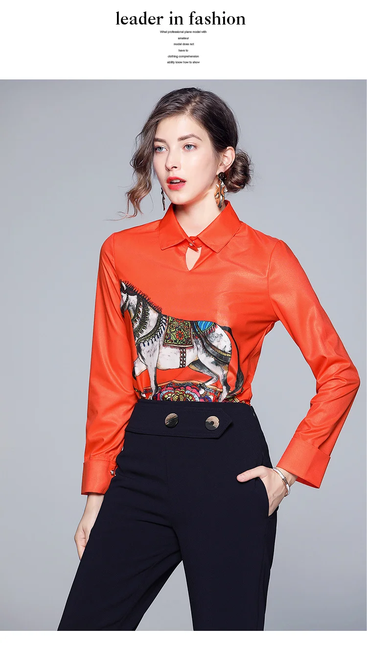 Женские осенние Рубашки с длинным рукавом и принтом лошадей женские топы в