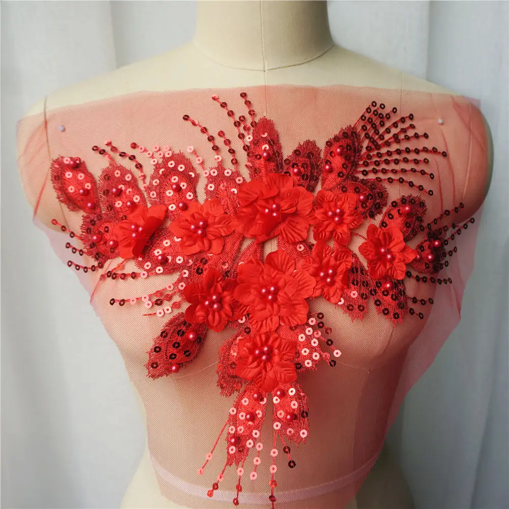 Синие белые красные блестки кисточка 3D цветок бисер кружево ткань вышитые