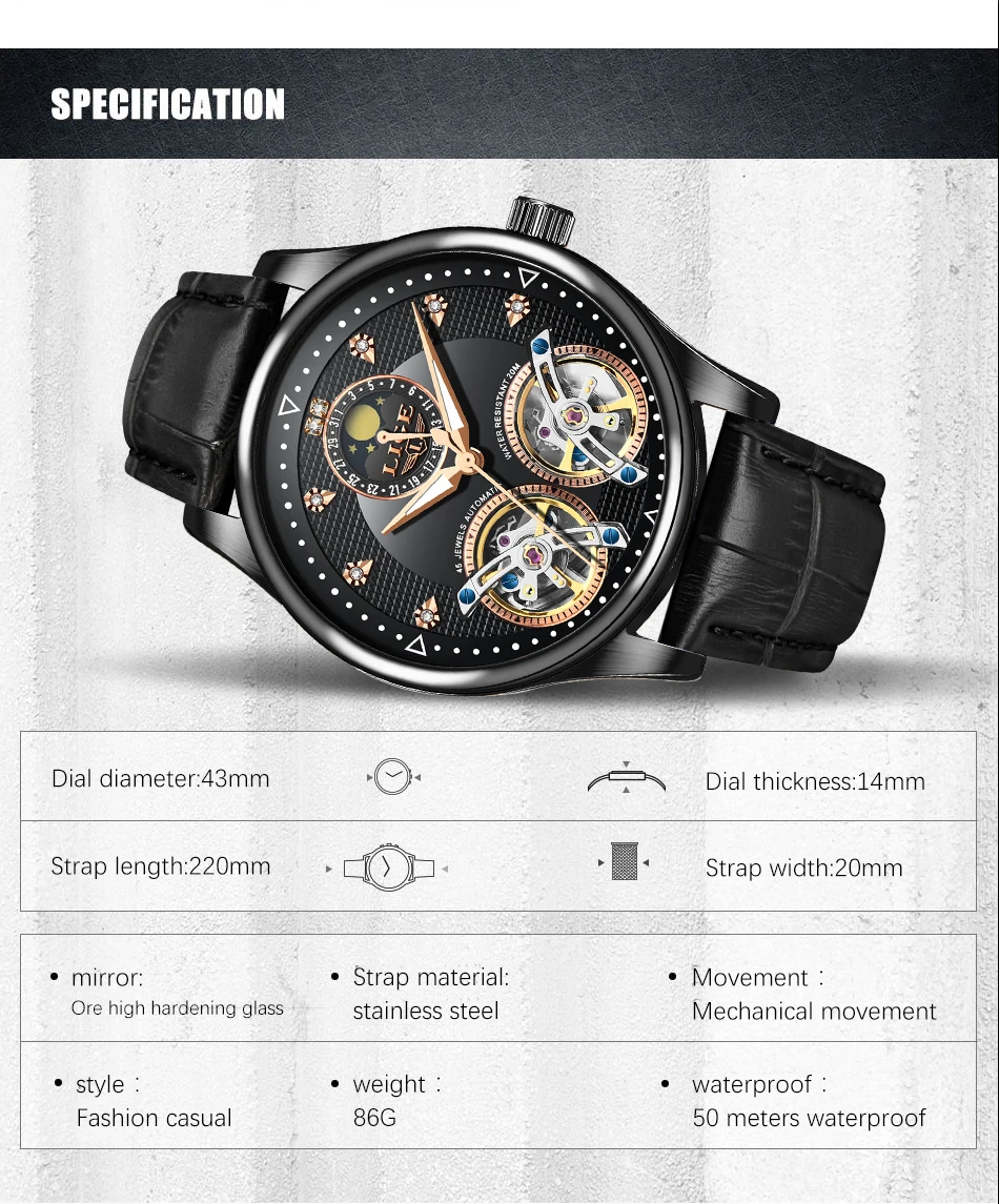 LIGE новые автоматические механические часы мужские Tourbillon спортивные часы модные деловые мужские часы reloj automatico de hombre