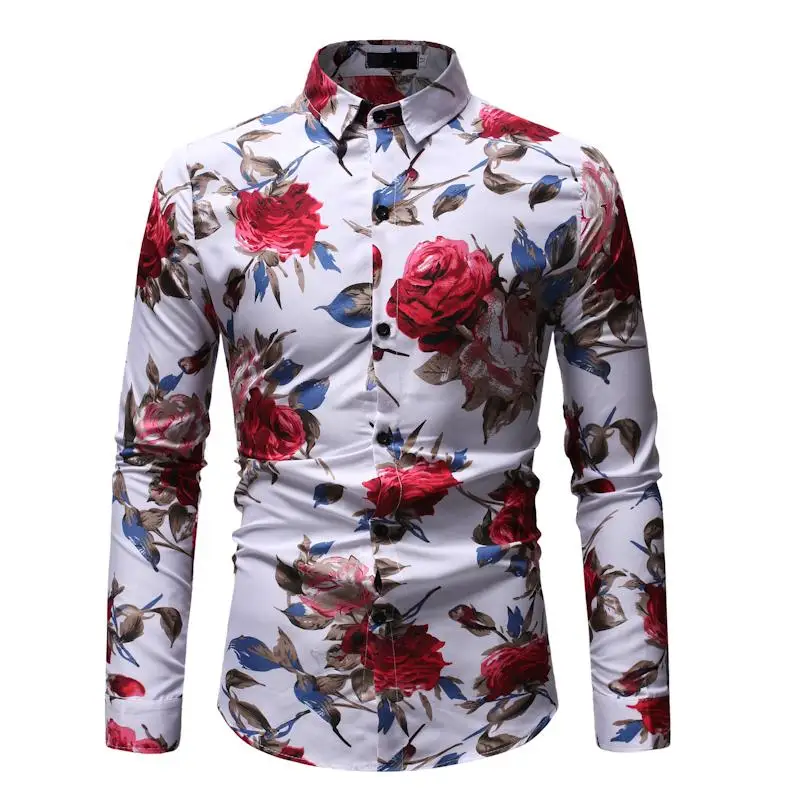 

21 color Luxury Royal Mens Shirts Casual Slim Fit Printed Long Sleeve Slim Fit Chemise Homme Men Prom Party Tuxedo Shirt