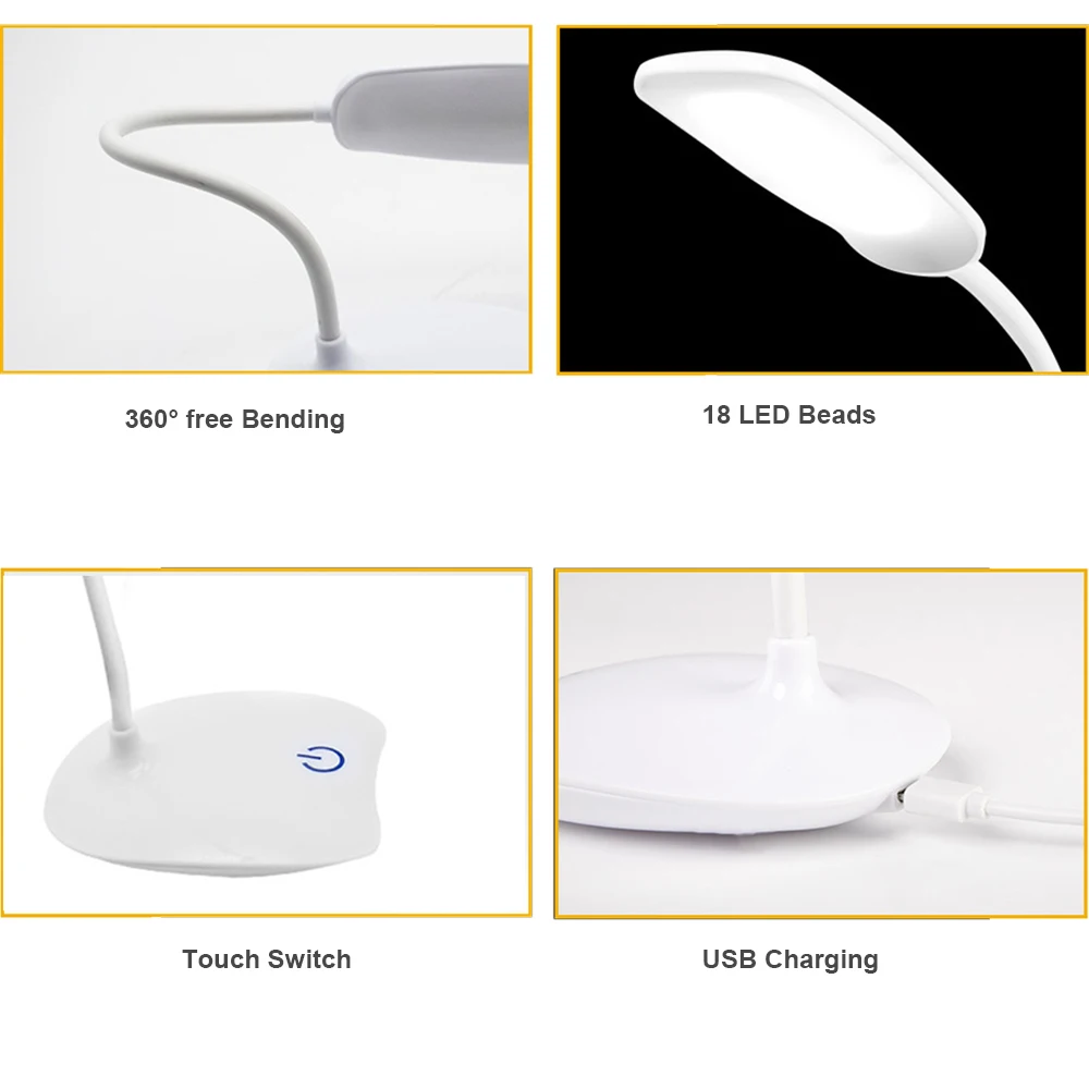 LED лампа настольная 18 светодиодный Перезаряжаемый USB, настольный светильник современный сенсорный переключатель, 3 режима, диммер, светильник для чтения и учебы, настольная лампа для спальни