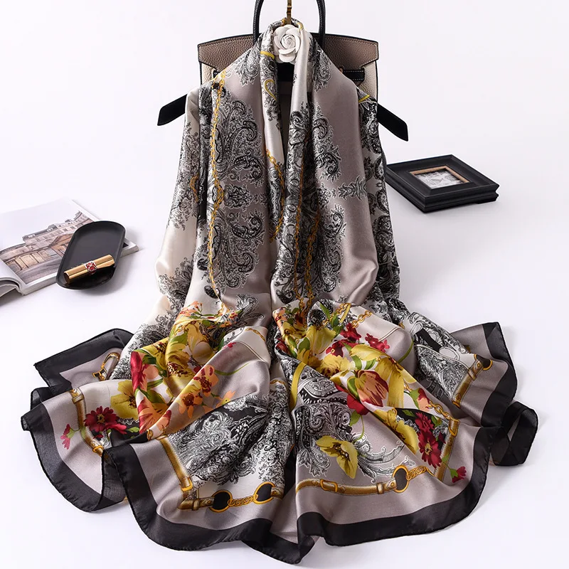 

KOI LEAPING fashion flower pattern scarf female summer decoration sunscreen air conditioning shawl soft silky scarf beach gift