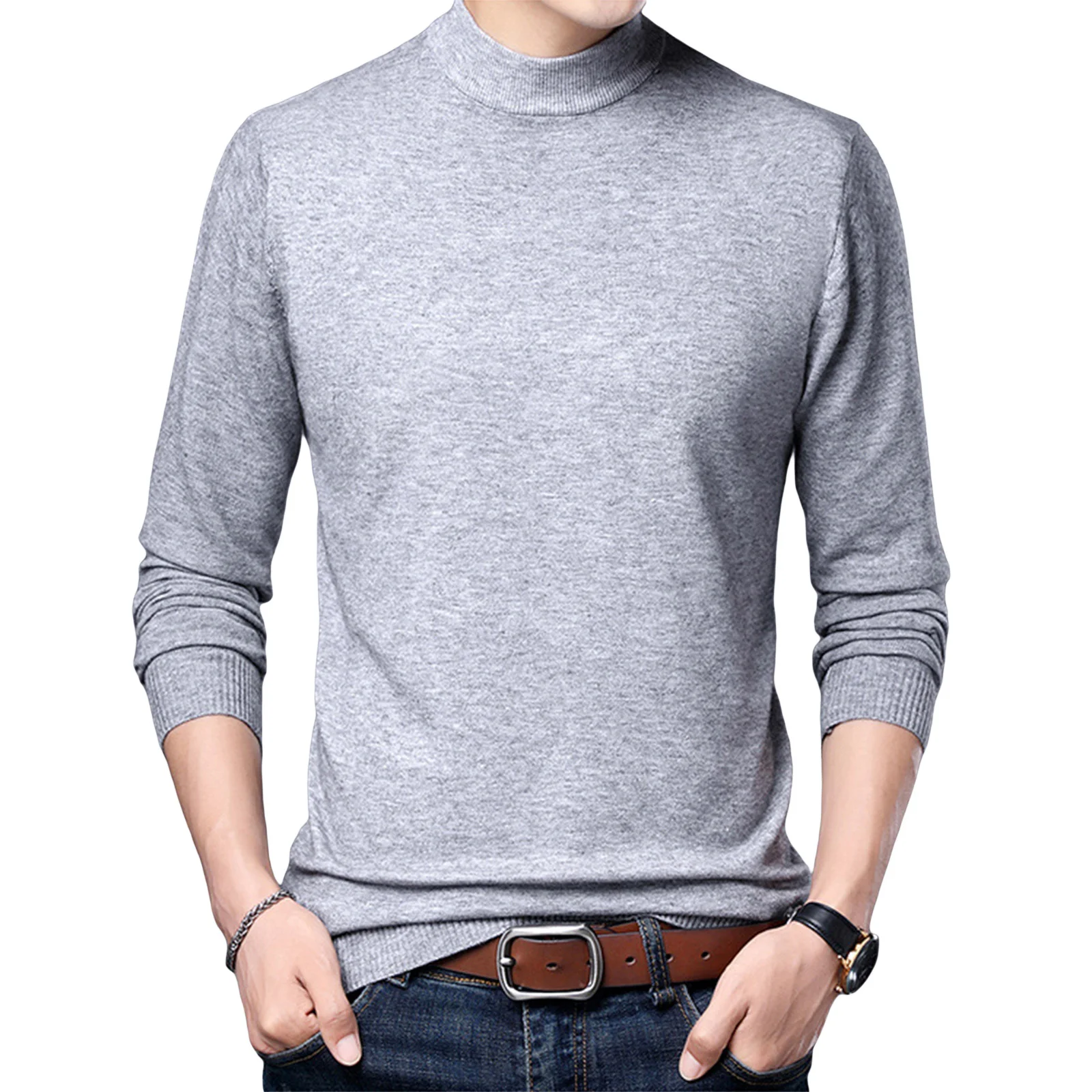 

Мужской осенний джемпер, однотонный вязаный пуловер с ложным воротником и длинными рукавами для мальчиков, 6 цветов, новая мода 2021