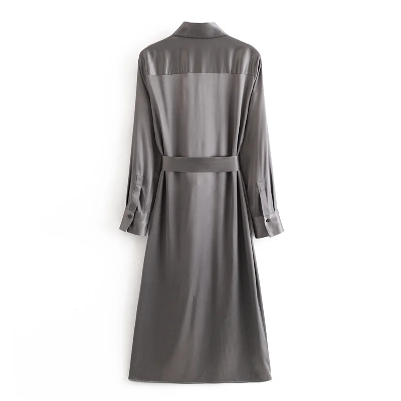 Za 2020 модное женское платье миди из серебряной парчи с отворотом однобортное