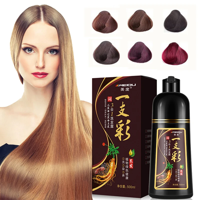 

MEIDU 500ML Organic Natural Hair Dye Ginseng Extract Black Hair Color Dye Shampoo For Cover Gray White Hair