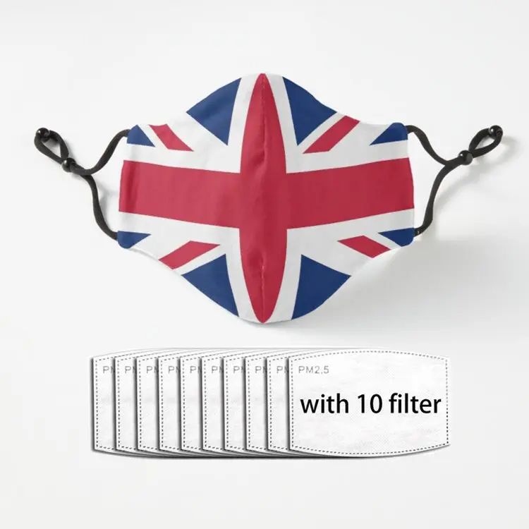 Маска для взрослых Union Jack моющаяся маска лица с принтом Pm2.5 фильтры принта маски