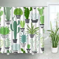 cartoon green cactus shower curtains tropical plants simple art nordic home bathroom cloth bath curtain with hooks bathtub decor