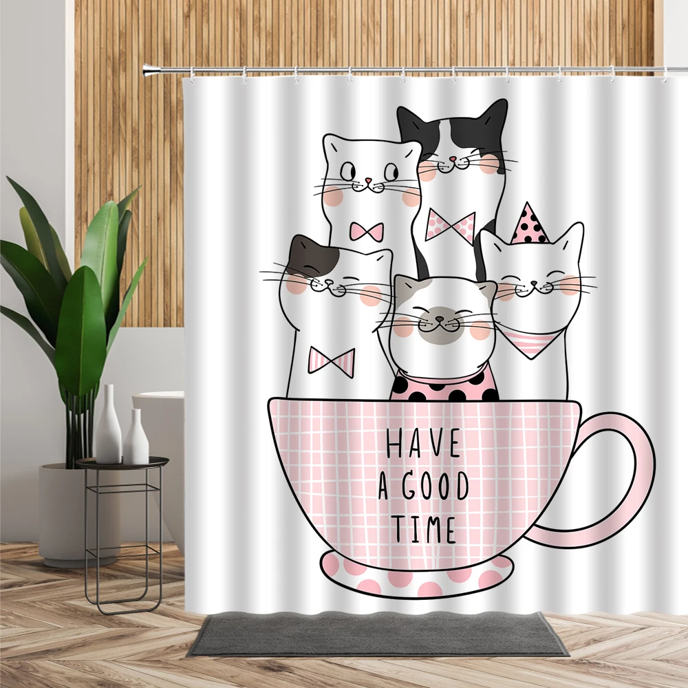 Занавеска для душа с принтом кота декоративный комплект из водонепроницаемой