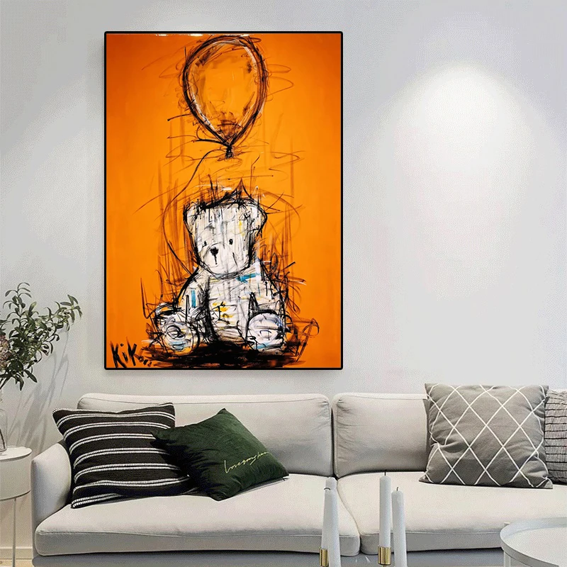 

Balloon and Bear Simple Pen Canvas Painting Graffiti Wall Art Modern Posters and Prints Children's Living Room Home Decoration
