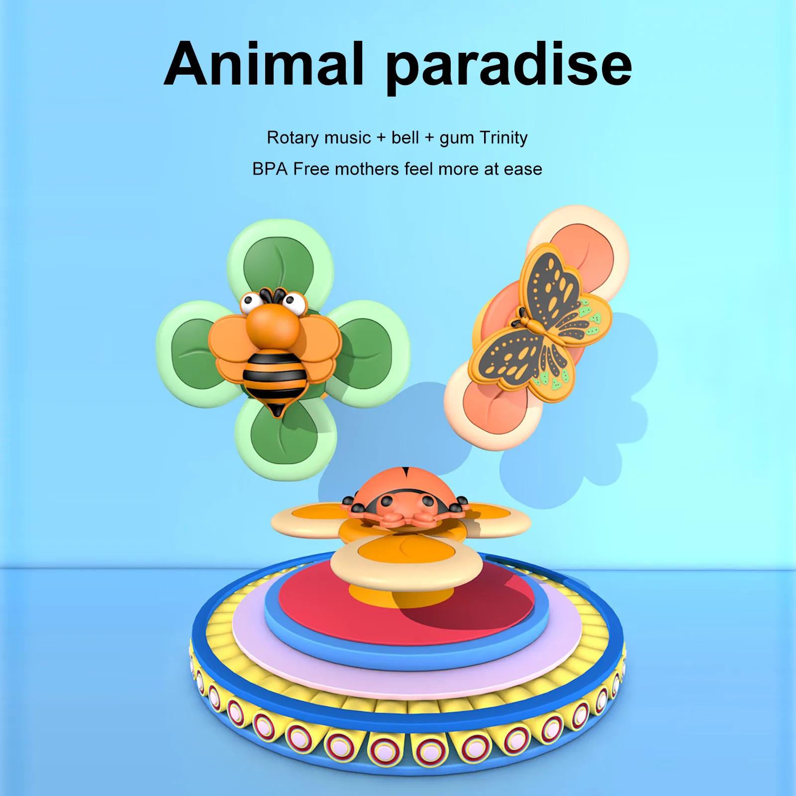 

3pcs Rotating Toys Kawaii Cartoon Baby Suction Cup Rotating Toys Baby Montessori Educational Toy Insect Butterfly Spin Toys