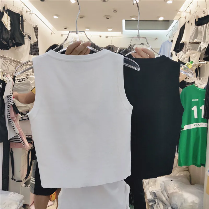 

Fashion Sweet Mesh Bow Beaded Knitted Tank for Women 2021 Summer New Solid Color Slim-Fit Short Pullover Top Female