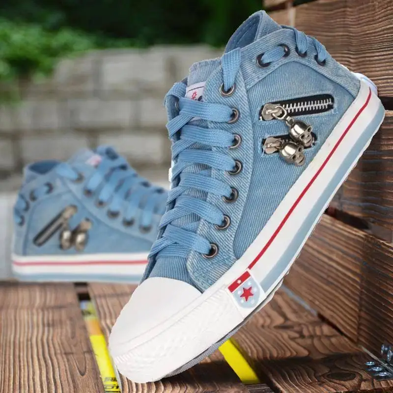 

2021 Women Fashion Sneakers Denim Canvas Shoes Spring/Autumn Casual Shoes Trainers Walking Skateboard Lace-up Shoes Femmes
