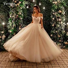 Винтажное Тюлевое свадебное платье Verngo цвета розового шампанского с открытыми плечами и короткими рукавами, платья невесты со складками, простые свадебные платья