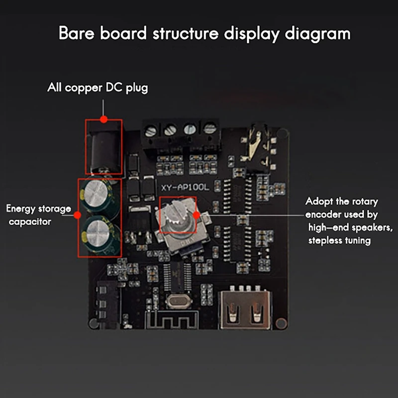 XY-AP100L Digital Power Amplifier Board 100Wx2 Stereo Bluetooth 5.0 Dual-Channel 360° Stepless Tuning | Электроника