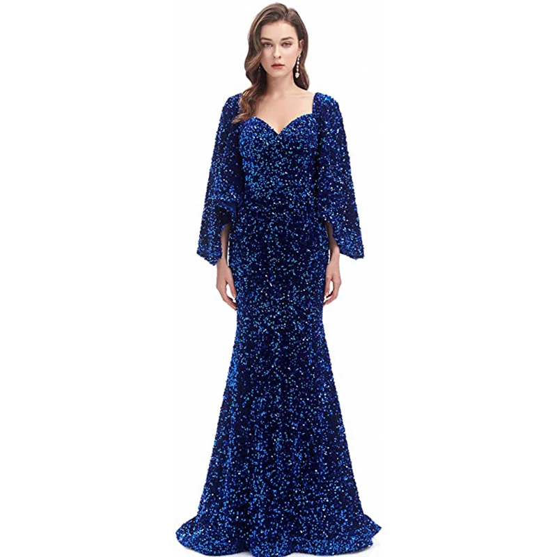 

Женское длинное вечернее платье с блестками, свадебное платье с длинными рукавами, платье невесты с застежкой-молнией на спине и юбкой-годе ...