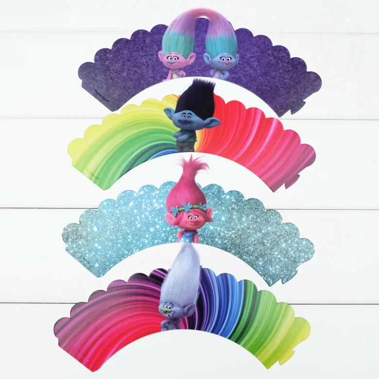 12 шт./лот Детские вечерние обертки с изображением троллей для дня рождения