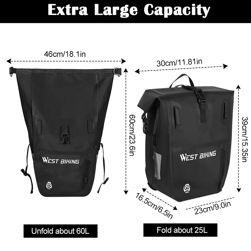 

Bicycle Trunk Bag TPU 100% Waterproof MTB Road Bike Panniers 25L Large Capacity Shoulder Bag Cycling Accessories