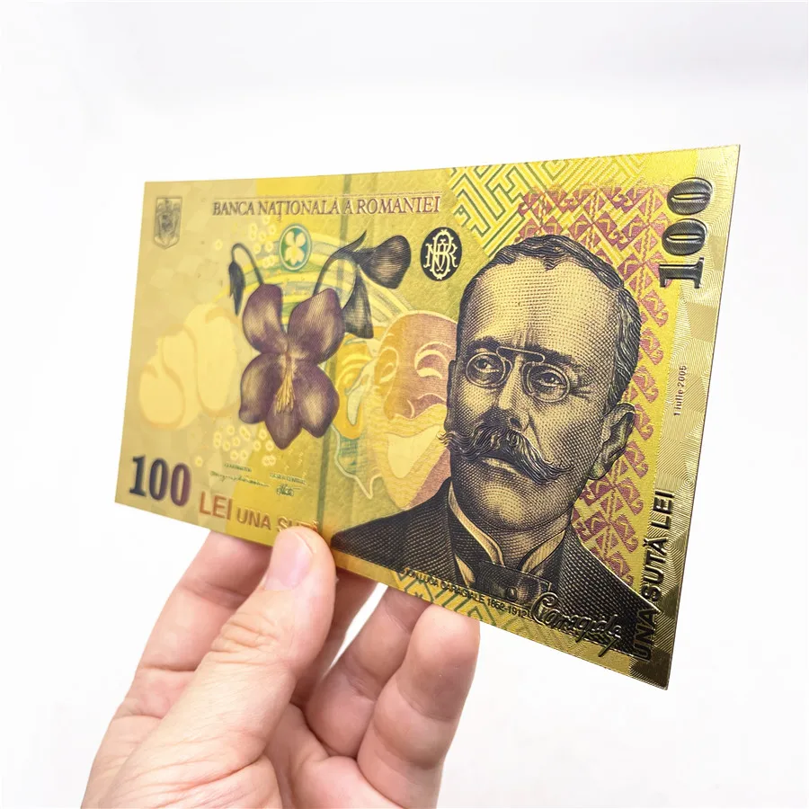 10 шт. цветная Золотая фольга пластиковая банкнота румынские сувенирные валюты