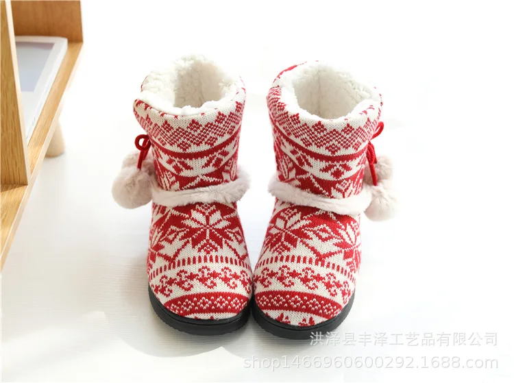 Зимние женские тапочки с ткацким узором для девочек; короткий плюш; нескользящий для дома; Плюшевые полосатые туфли с высоким берцем