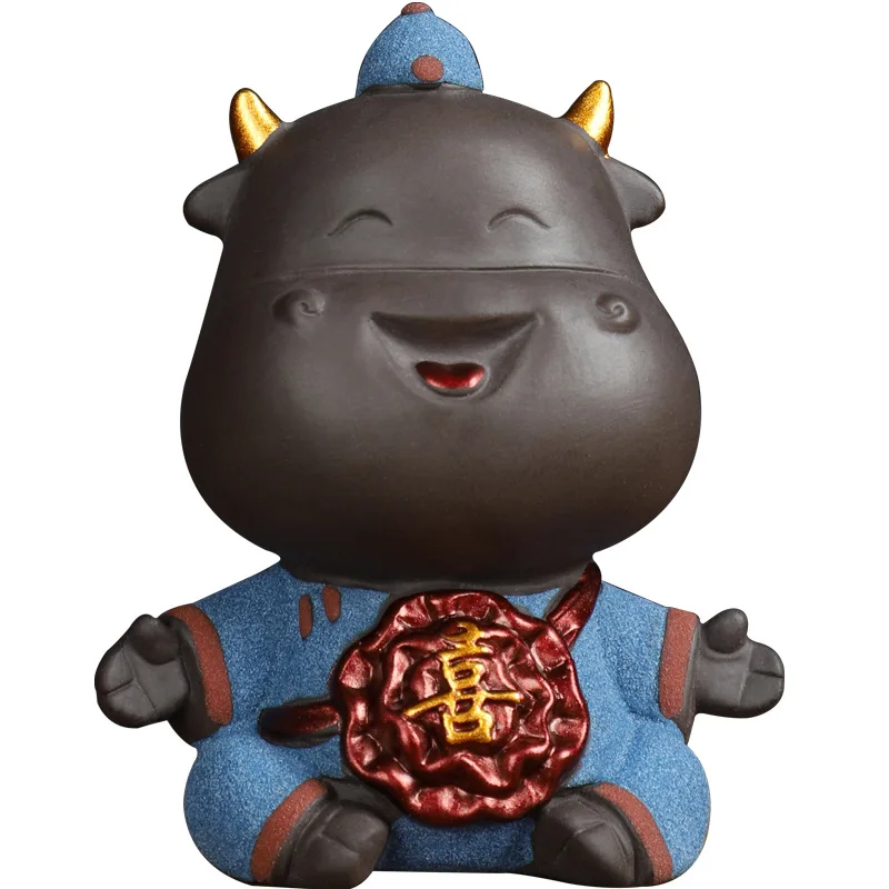 

Purple sand tea pet cow mini ornaments Fu Lu Shou can raise living room desk decorations Kung Fu tea ceremony accessories
