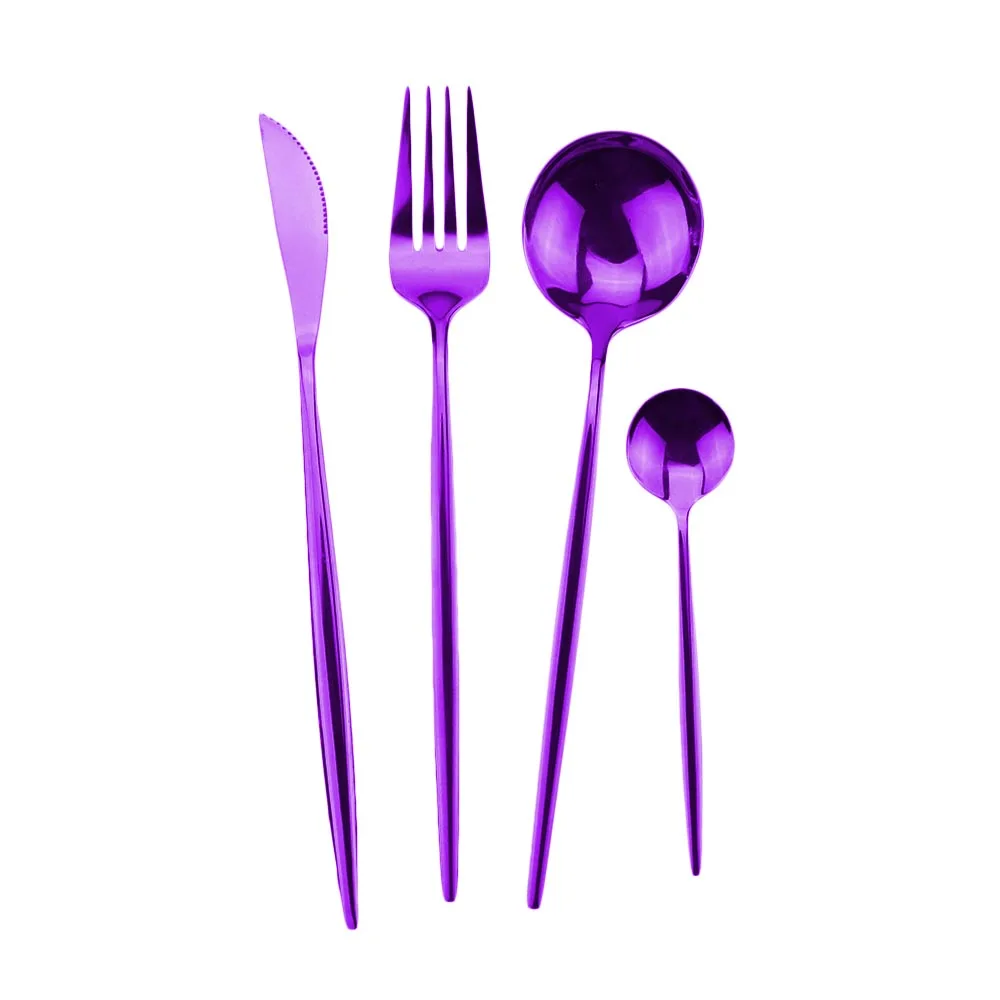 purple Мульти Радуга столовая посуда набор столовых приборов black rose зеркало золотистого цвета Нержавеющая сталь 4 шт./компл. ужин Ножи вилка Посуда Прямая - Цвет: purple