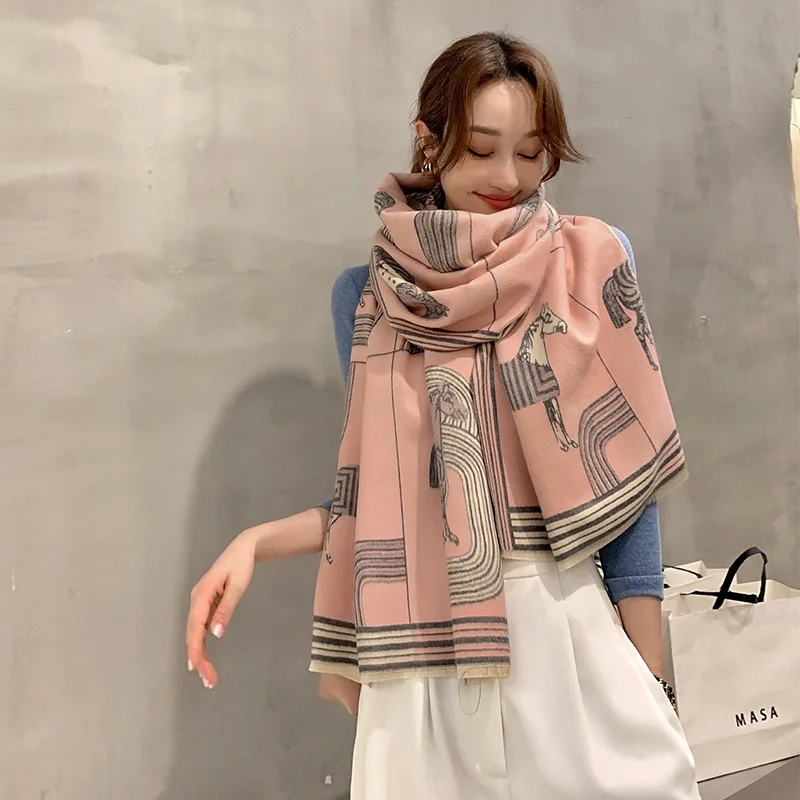 

2020 fashion autumn two-sided cashmere Scarf winter tassels soft keep warm Shawls lady Popular carriage print wool Beach towel