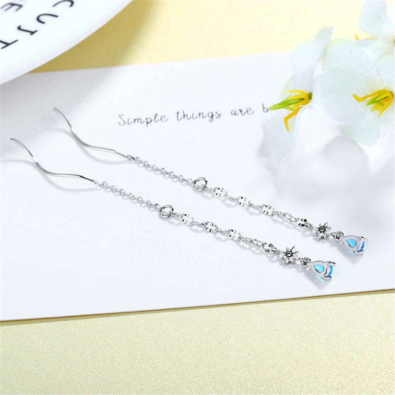 

2019 Trendy Blue Ocean Crystal Water Drop Tassel Earrings Women Drop Earrings Statement Jewelry Brinco SE759