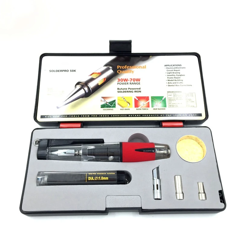 With box PRO-50 Kit Газовый паяльник 30 Вт-70 Вт, портативный газовый Электрический паяльник, сварочные инструменты для Тайваня iroda PRO-50, пламя 1300 градусов - Цвет: With box PRO-50 Kit