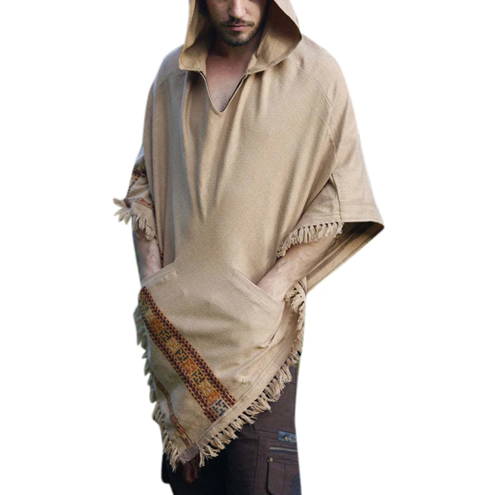 Асимметричная мужская толстовка с капюшоном в винтажном фольклорном стиле