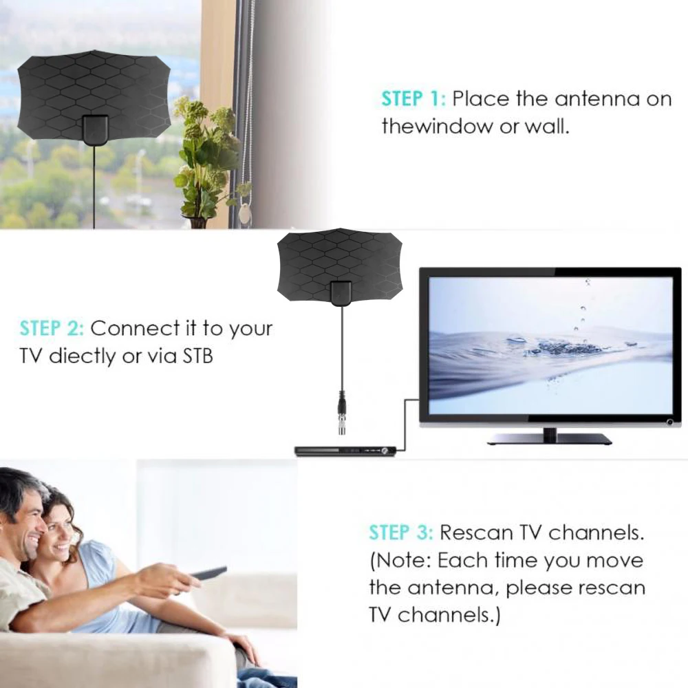 Усилитель антенны 80 миль цифровой ТВ усилитель сигнала 28 дБ 1080P HDTV для внутренней