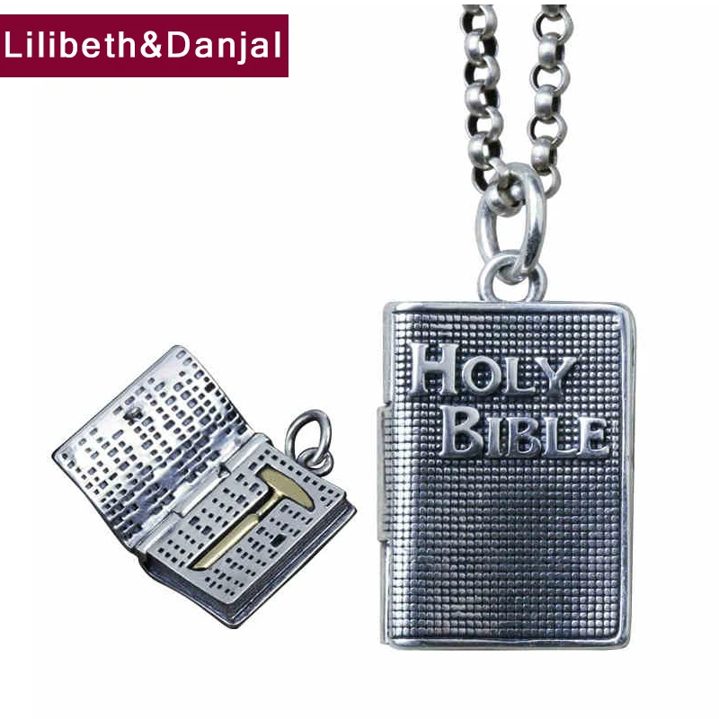 

HOLY BIBLE Letter Necklace Pendant 925 Sterling Silver Free Leather Rope Chain Vintage Fashion Fine Jewelry Women Men 2021 P41