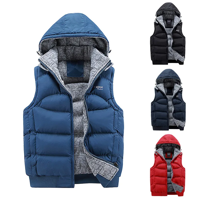Жилет мужской зимний повседневный х/б с капюшоном и капюшоном|Мужские жилеты