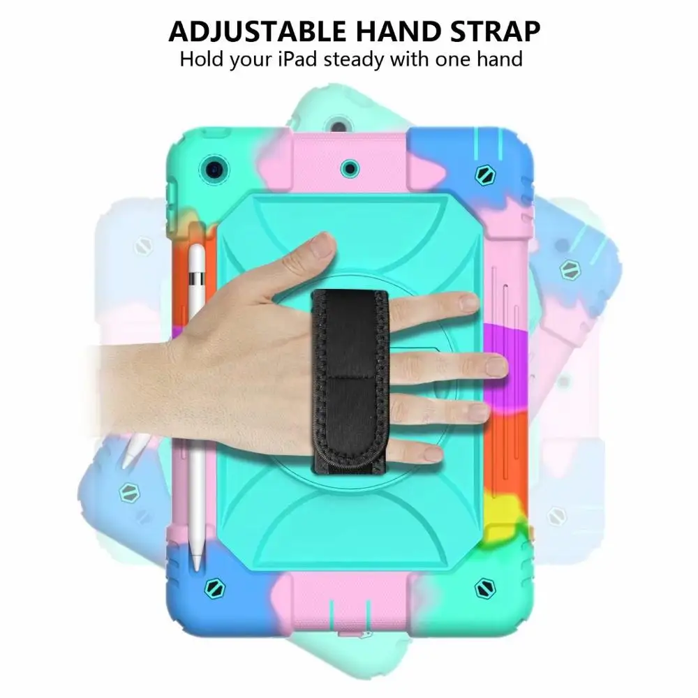 For iPad 7th Generation Case 360 Rotating Stand Hand Strap Pencil Holder Cover 10.2 2019 Funda Protective + | Компьютеры и офис