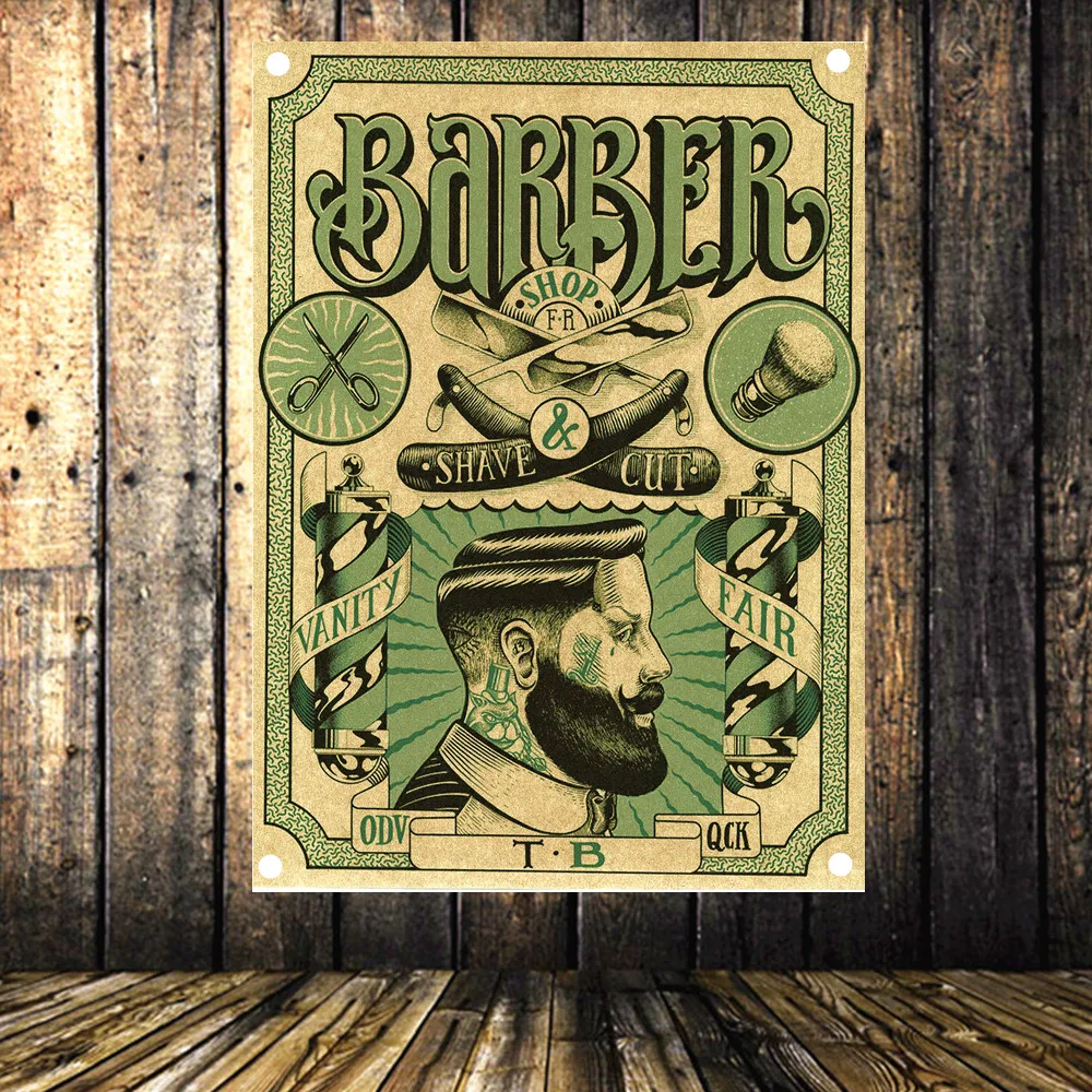 Стрижка волос! Прическа Парикмахерская вывеска магазина Винтаж Декор парикмахер