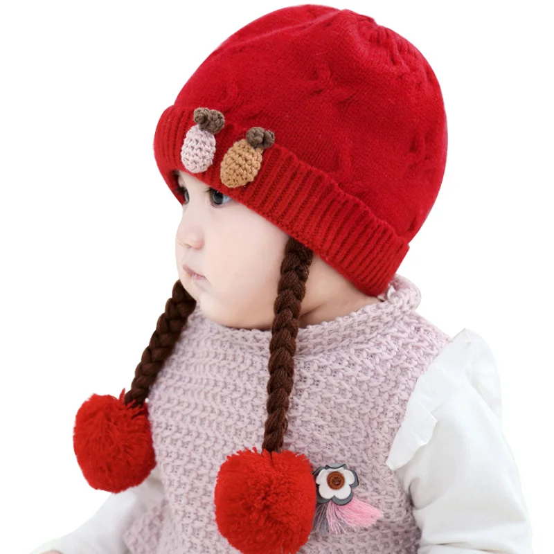 Шапка с помпоном для маленьких девочек зимняя шапка новорожденных 0-12 м вязаная