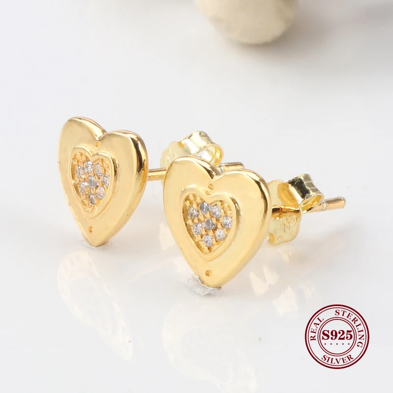 

DoDoFly Valentine Day 925 Sterling Silver Earrings Clear Heart Style Gold Colour Earrings For Women Silver Jewelry