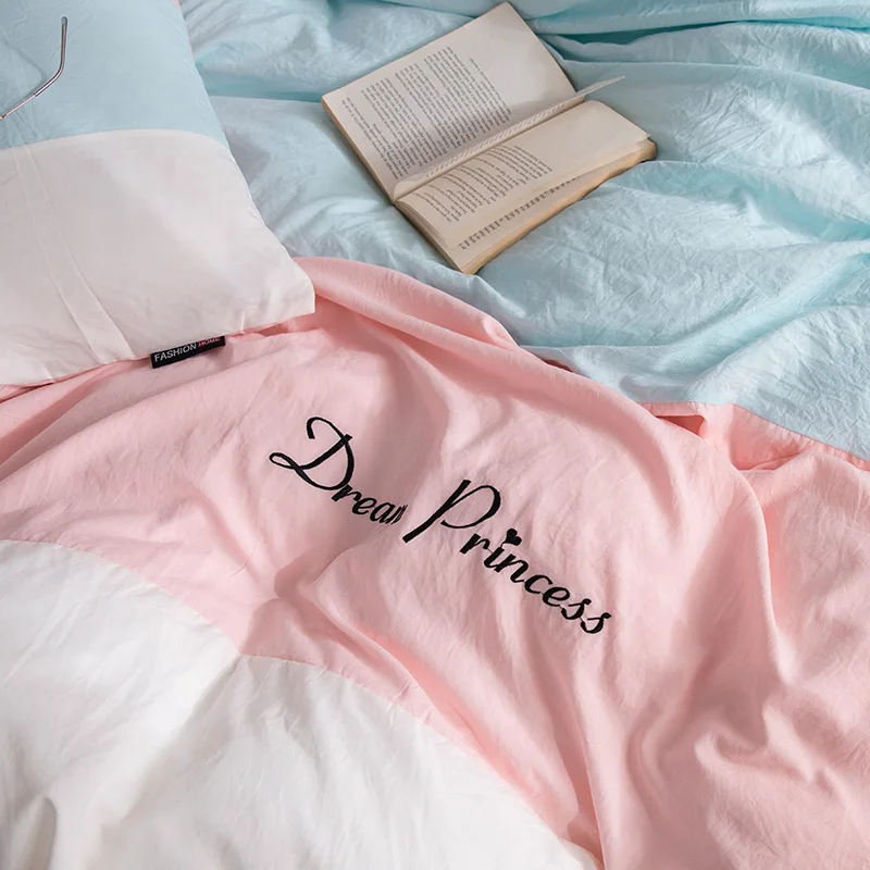 

White pink blue bedding sets queen king duvet cover sets Washing cotton soft simple bed sheet pillowcase princess bedclothes