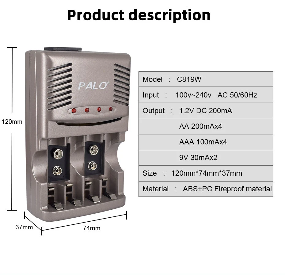 Аккумуляторная батарея PALO 6f22 100% Оригинальная 9 В Ni MH 300 мАч аккумуляторная для